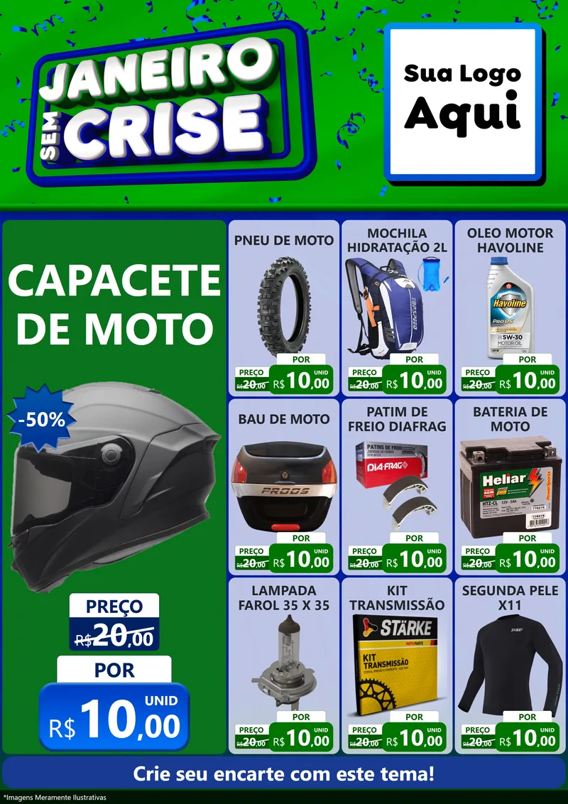 Modelo de Encarte para Encarte A4 Vertical com o tema Janeiro Sem Crise para Moto peças