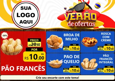 Modelo de Encarte para Encarte A4 Horizontal com o tema Super Verão de Ofertas para Padaria