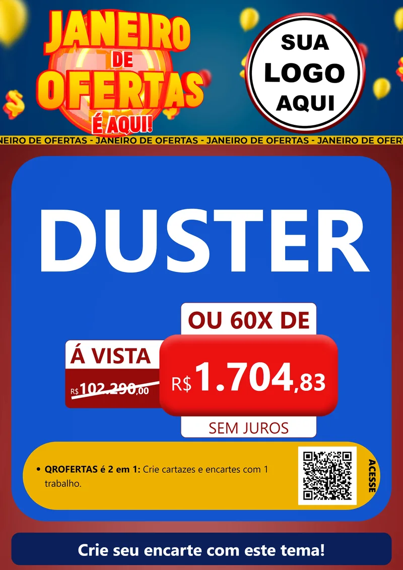 Modelo de Cartaz para Cartaz A4 Vertical com o tema Janeiro de Ofertas É Aqui! para Concessionaria de Carros