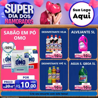 Modelo de Rede Social para Feed Facebook com o tema Super Dia dos Namorados para Produtos de Limpeza