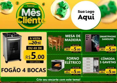 Modelo de Encarte para Encarte A4 Horizontal com o tema Especial Mês do Cliente para Móveis e Eletro