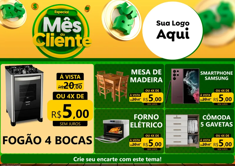 Modelo de Encarte para Encarte A4 Horizontal com o tema Especial Mês do Cliente para Móveis e Eletro