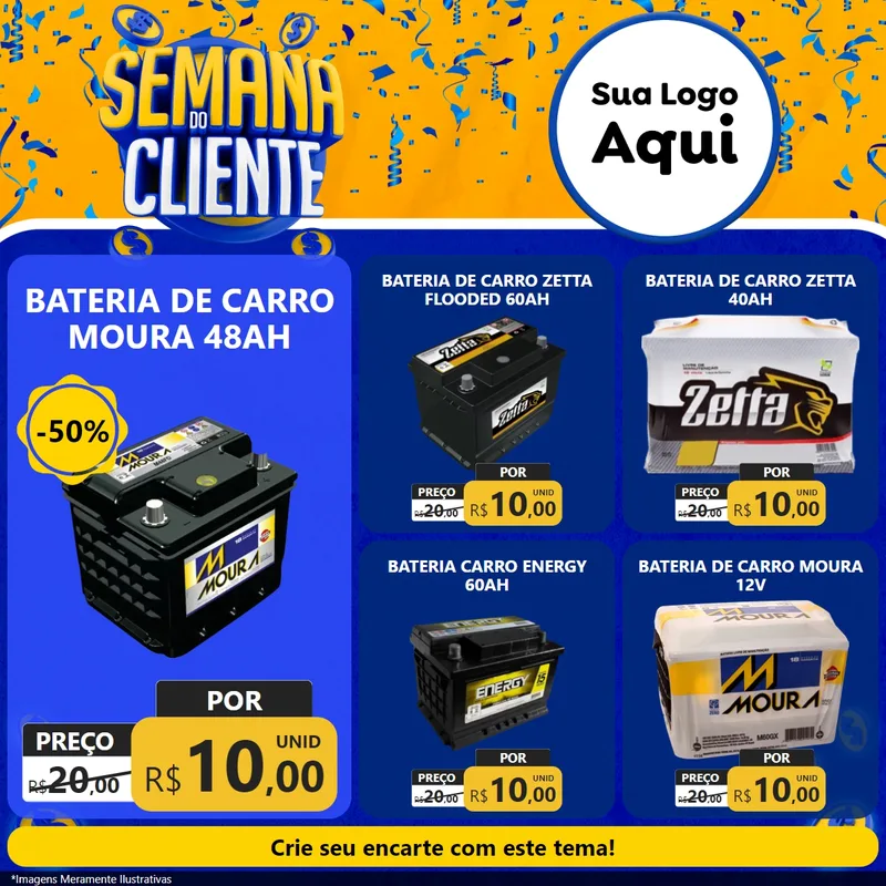 Modelo de Rede Social para Feed Facebook com o tema Semana do Cliente para Baterias Elétricas