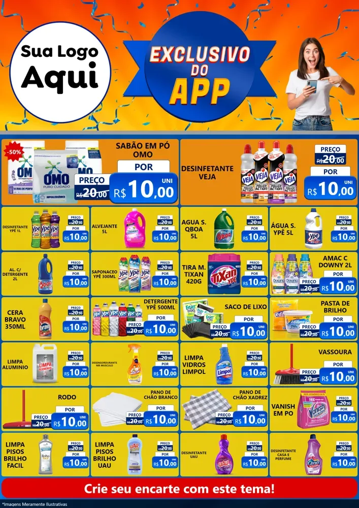 Modelo de Encarte para Encarte A4 Vertical com o tema Exclusivo do Aplicativo para Produtos de Limpeza