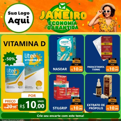 Modelo de Rede Social para Feed Facebook com o tema Janeiro - Economia Garantida para Farmácia