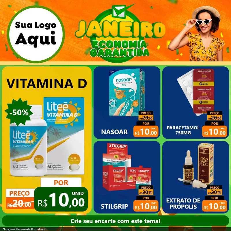 Modelo de Rede Social para Feed Facebook com o tema Janeiro - Economia Garantida para Farmácia