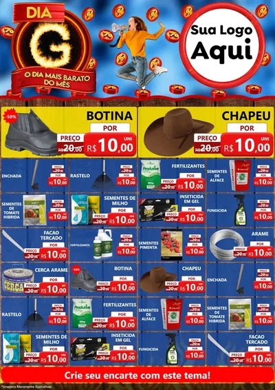 Modelo de Encarte para Encarte A4 Vertical com o tema Dia G - O Dia Mais Barato Do Mês para Agropecuária