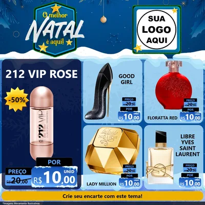 Modelo de Rede Social para Feed Facebook com o tema O Melhor Natal É Aqui! para Perfumes