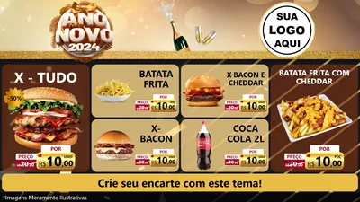 Modelo de TV para TV Horizontal com o tema Feliz Ano Novo 2027 para Hamburgueria
