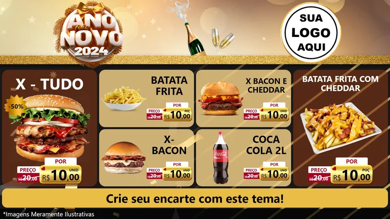 Modelo de TV para TV Horizontal com o tema Feliz Ano Novo 2027 para Hamburgueria