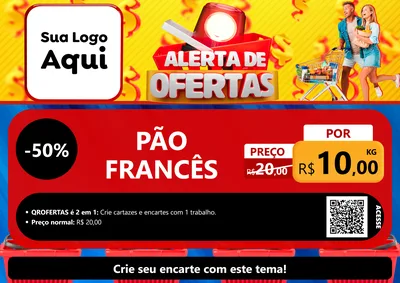 Modelo de Cartaz para Cartaz A4 Horizontal com o tema Alerta de Ofertas para Padaria