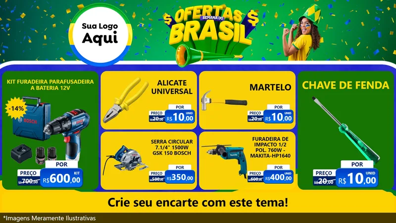 Modelo de TV para TV Horizontal com o tema Ofertas Semana do Brasil para Maquinas e Ferramentas
