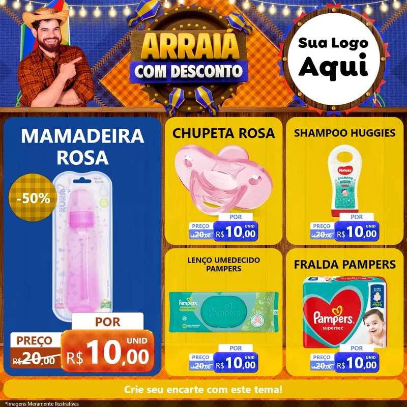 Modelo de Rede Social para Feed Facebook com o tema Arraiá Com Desconto para Bebês