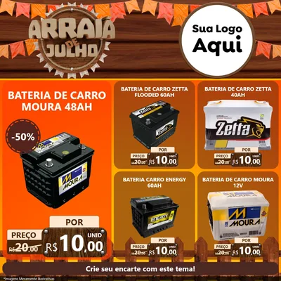 Modelo de Rede Social para Feed Facebook com o tema Arraiá de Julho - Junina para Baterias Elétricas