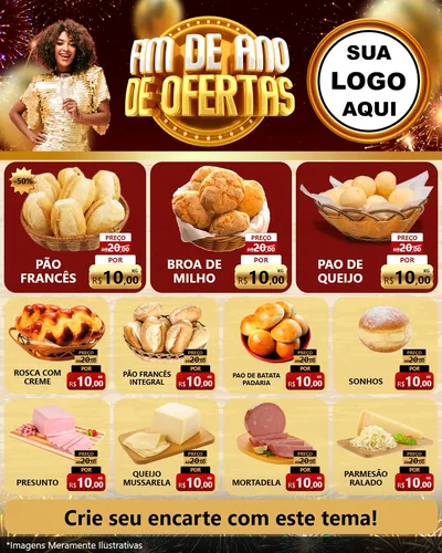 Modelo de Rede Social para Feed Instagram com o tema Fim de Ano de Ofertas para Padaria