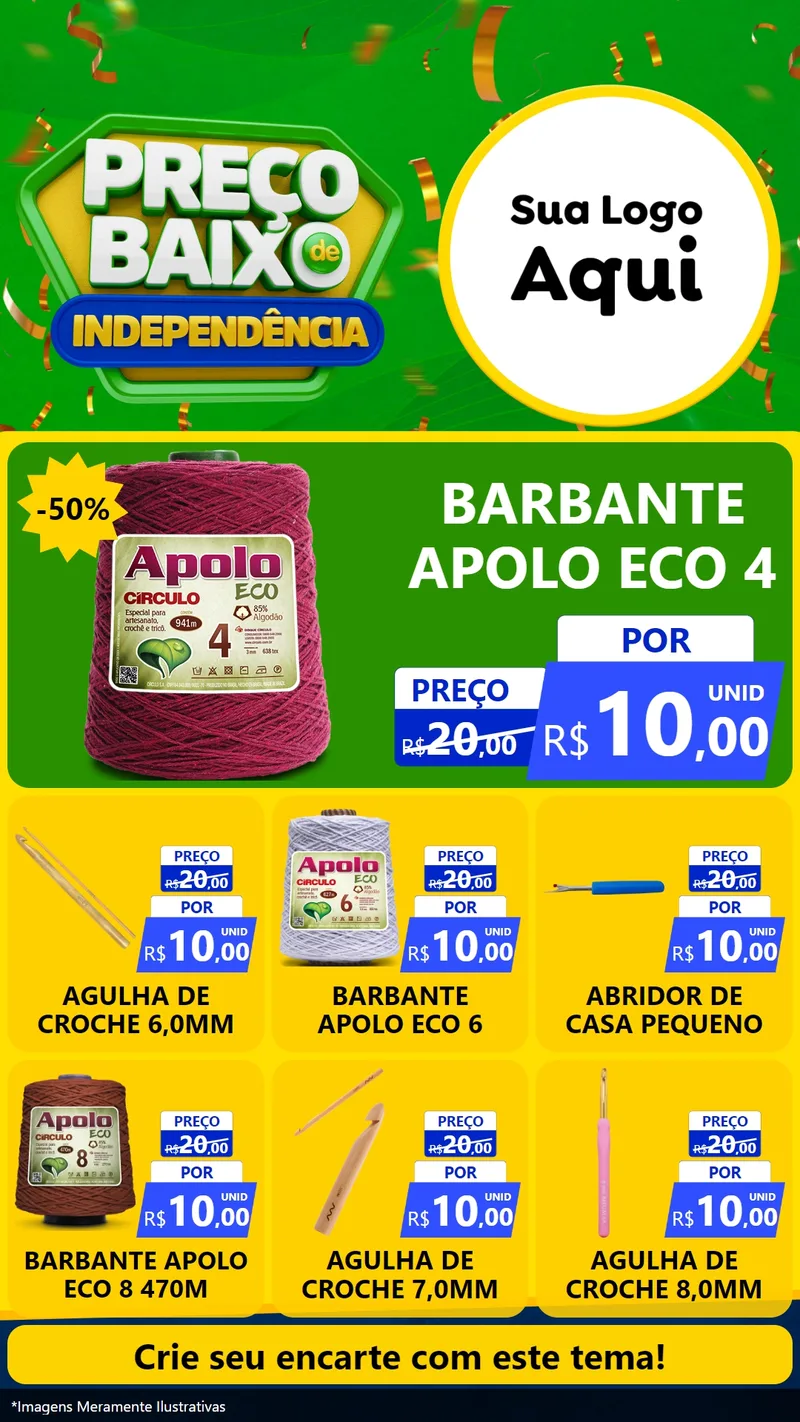 Modelo de Rede Social para Stories com o tema Preço Baixo de Independência para Armarinho e Aviamentos