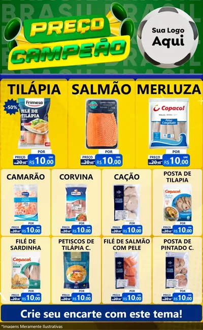 Modelo de Encarte para Encarte Grande com o tema Preço Campeão - Copa para Peixaria