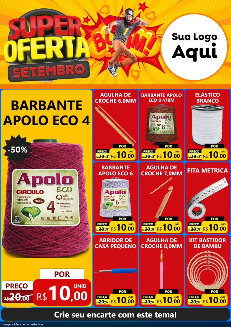 Modelo de Encarte para Encarte A4 Vertical com o tema Super Oferta Setembro para Armarinho e Aviamentos