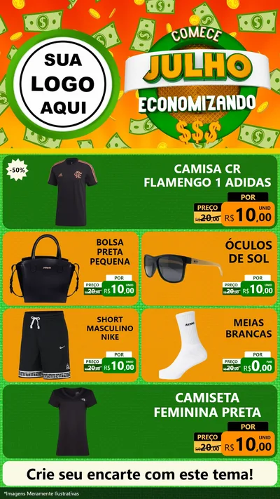 Modelo de TV para TV Vertical com o tema Comece Julho Economizando para Roupas e acessórios