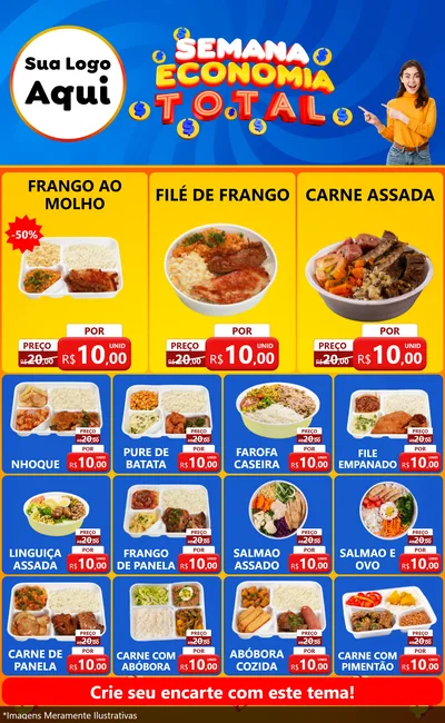 Modelo de Encarte para Encarte Grande com o tema Semana Economia Total para Restaurante