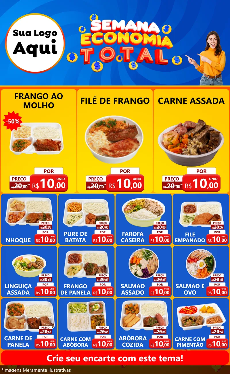 Modelo de Encarte para Encarte Grande com o tema Semana Economia Total para Restaurante