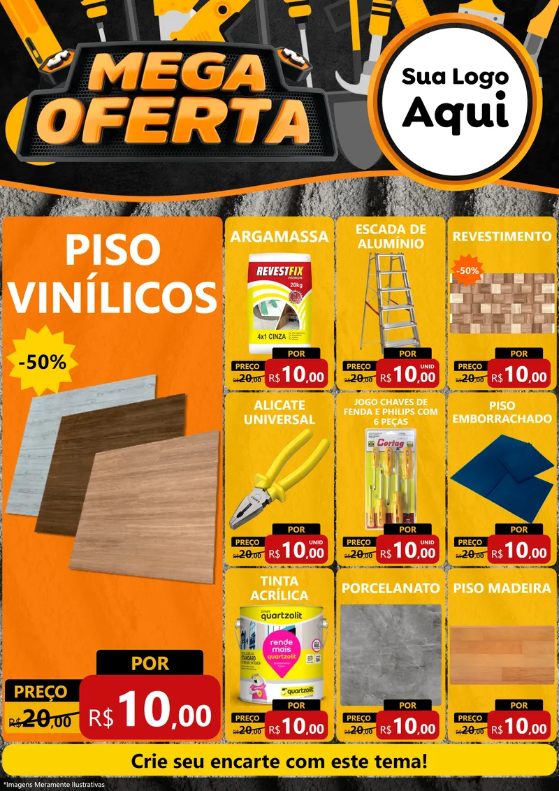 Modelo de Encarte para Encarte A4 Vertical com o tema Mega Oferta para Material para Construção