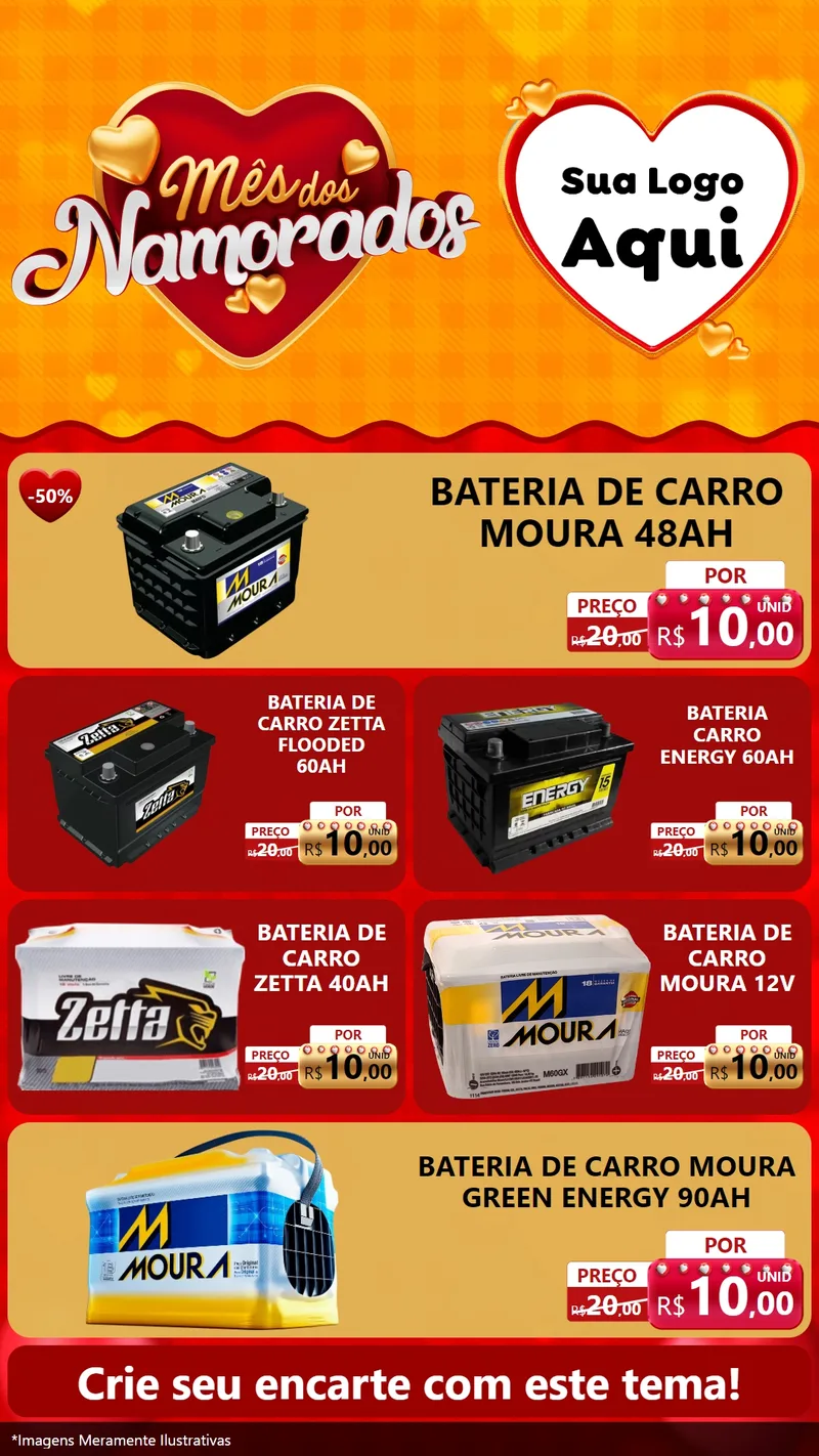 Modelo de TV para TV Vertical com o tema Mês dos Namorados para Baterias Elétricas