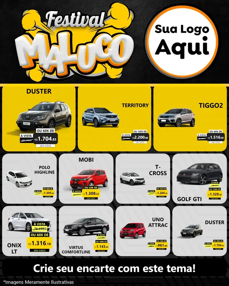 Modelo de Rede Social para Feed Instagram com o tema Festival Maluco para Concessionaria de Carros