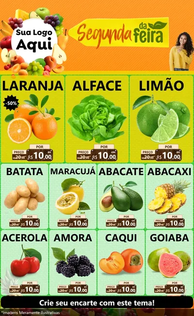 Modelo de Encarte para Encarte Grande com o tema Segunda da Feira para Hortifrúti