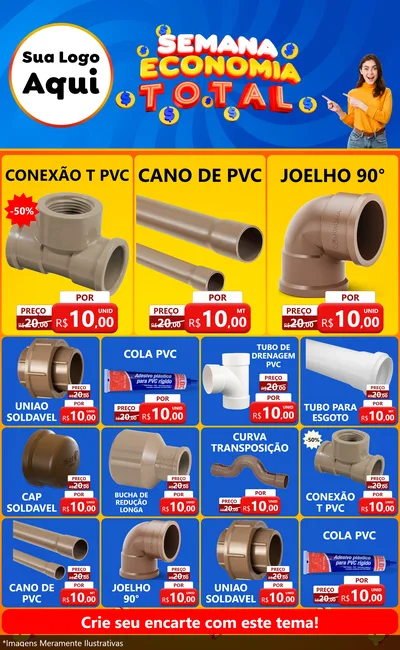 Modelo de Encarte para Encarte Grande com o tema Semana Economia Total para Tubos e conexões