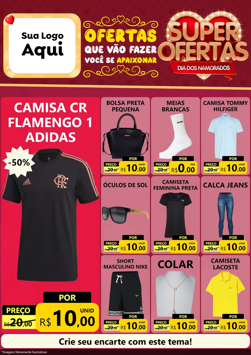 Modelo de Encarte para Encarte A4 Vertical com o tema Dia dos Namorados para Roupas e acessórios