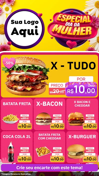 Modelo de Rede Social para Stories com o tema Especial Dia da Mulher para Hamburgueria