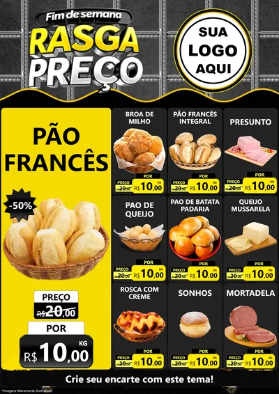 Modelo de Encarte para Encarte A4 Vertical com o tema Fim de Semana Rasga Preço para Padaria
