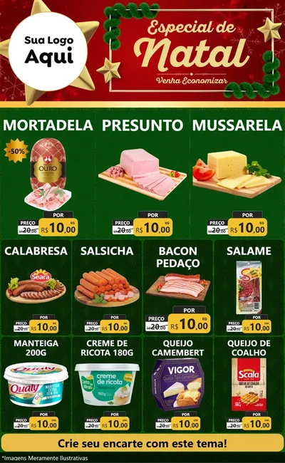 Modelo de Encarte para Encarte Grande com o tema Especial de Natal para Frios e Laticínios