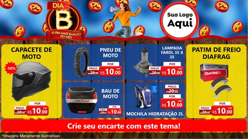 Modelo de TV para TV Horizontal com o tema Dia B - O Dia Mais Barato Do Mês para Moto peças