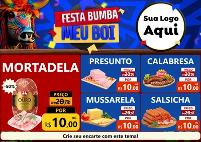 Modelo de Encarte para Encarte A4 Horizontal com o tema Festa Bumba meu Boi para Frios e Laticínios