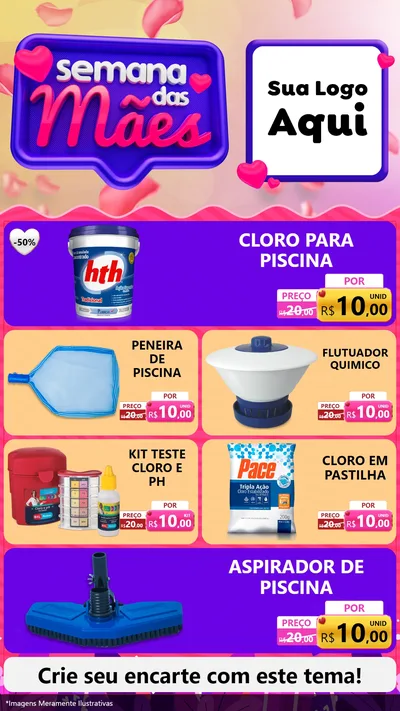 Modelo de TV para TV Vertical com o tema Semana das Mães para Produtos para Piscina