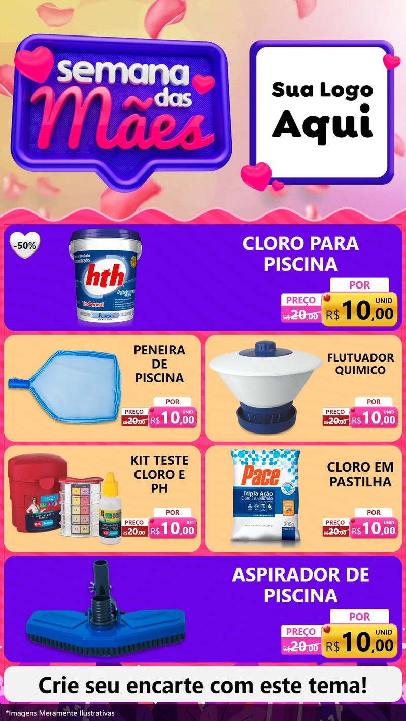 Modelo de TV para TV Vertical com o tema Semana das Mães para Produtos para Piscina