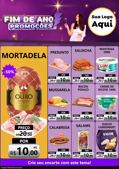 Modelo de Encarte para Encarte A4 Vertical com o tema Fim de Ano Promoções para Frios e Laticínios