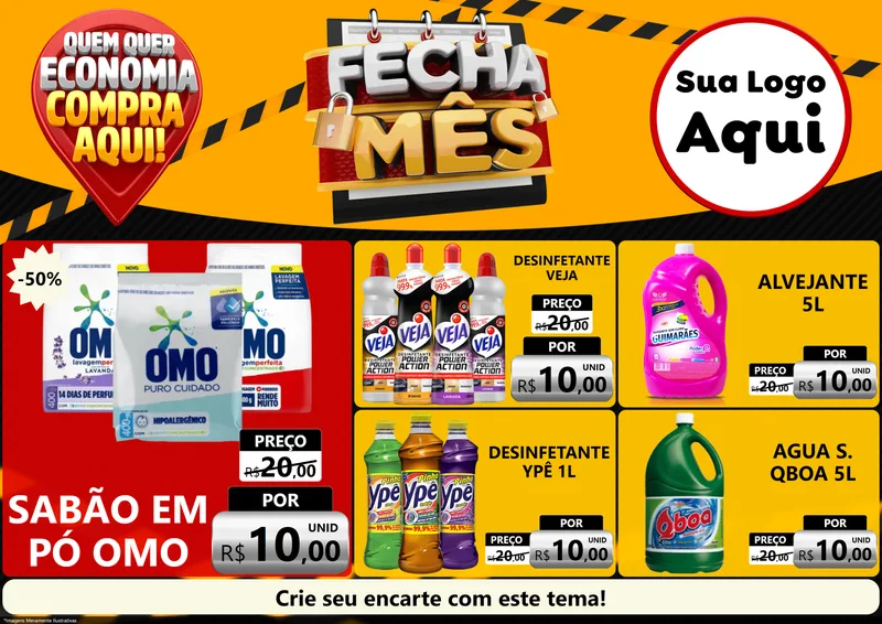 Modelo de Encarte para Encarte A4 Horizontal com o tema Fecha Mês para Produtos de Limpeza