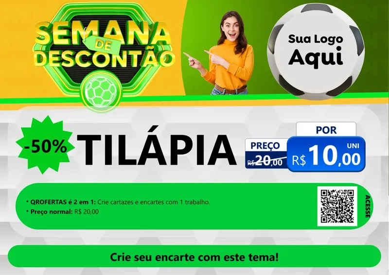 Modelo de Cartaz para Cartaz A4 Horizontal com o tema Semana de Descontão - Copa para Peixaria