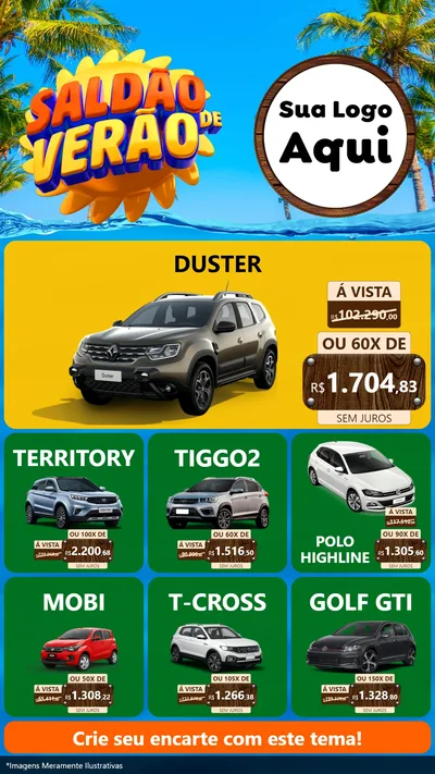 Modelo de Rede Social para Stories com o tema Saldão de Verão para Concessionaria de Carros