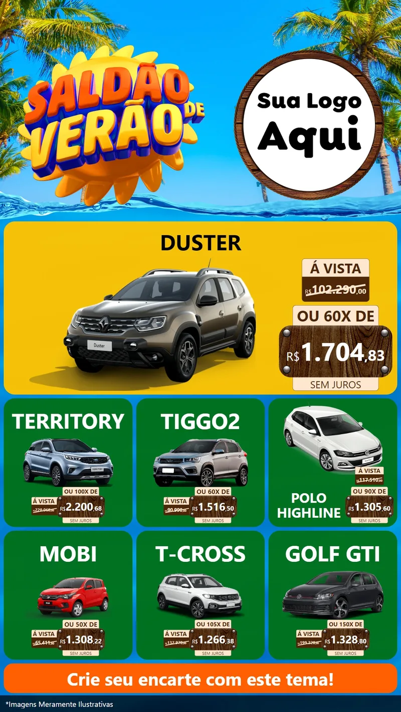 Modelo de Rede Social para Stories com o tema Saldão de Verão para Concessionaria de Carros