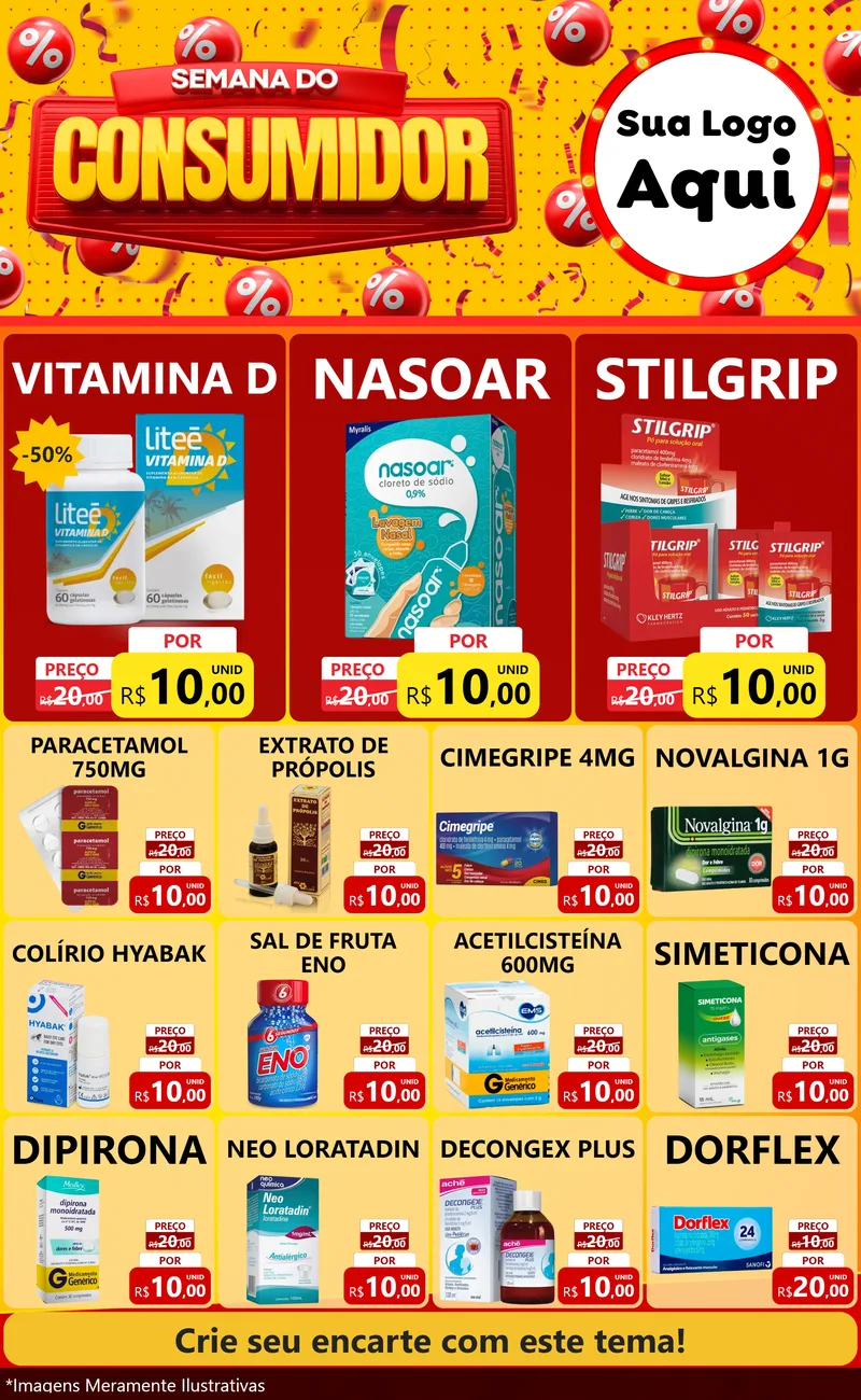 Modelo de Encarte para Encarte Grande com o tema Semana do Consumidor para Farmácia
