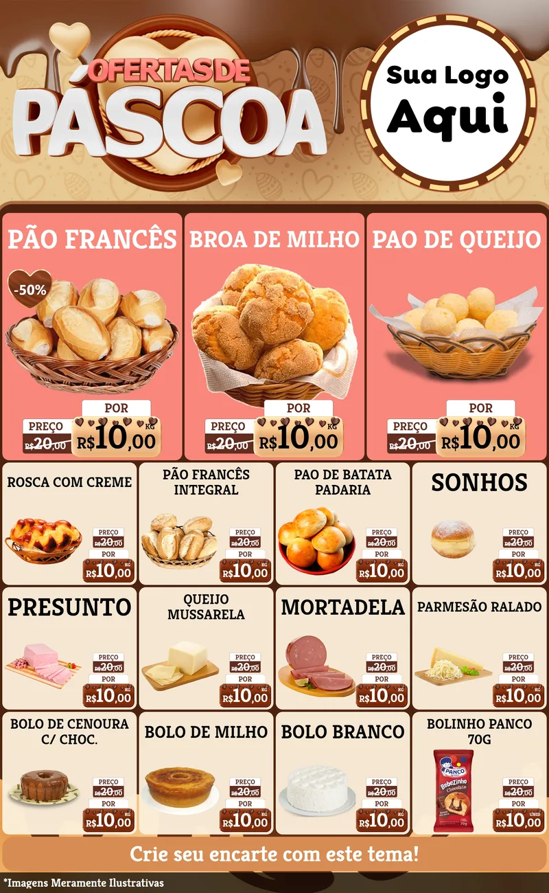 Modelo de Encarte para Encarte Grande com o tema Ofertas de Páscoa para Padaria