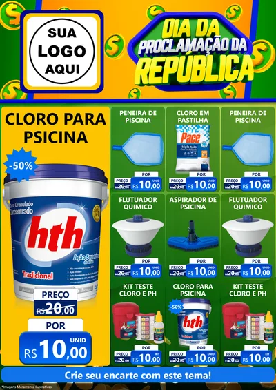 Modelo de Encarte para Encarte A4 Vertical com o tema Dia Da Proclamação da República para Produtos para Piscina
