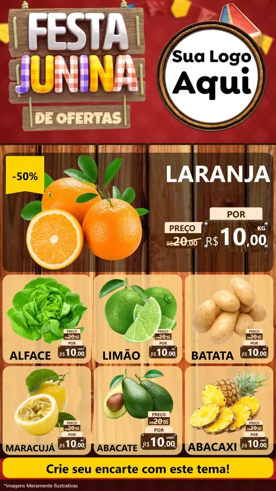 Modelo de Rede Social para Stories com o tema Festa Junina de Ofertas para Hortifrúti