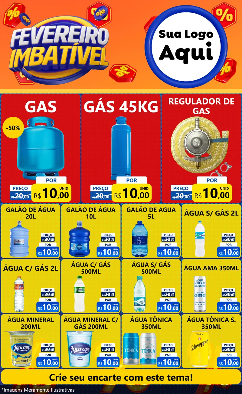 Modelo de Encarte para Encarte Grande com o tema Fevereiro Imbatível para Água e gás