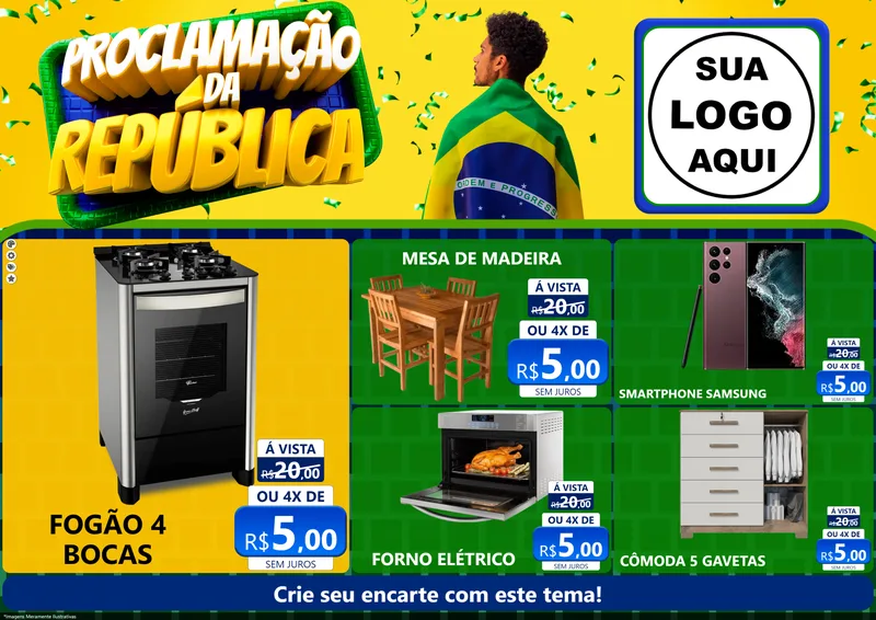 Modelo de Encarte para Encarte A4 Horizontal com o tema Proclamação da República para Móveis e Eletro