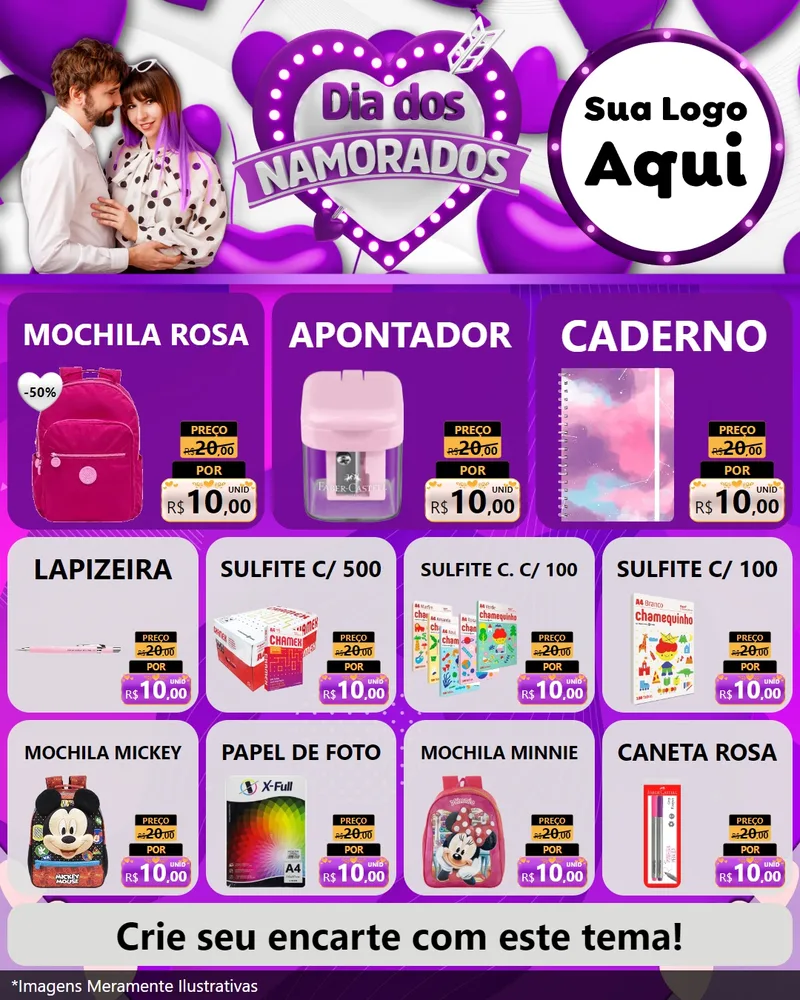 Modelo de Rede Social para Feed Instagram com o tema Dia dos Namorados para Papelaria